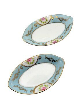 Antique Hand-Painted Nippon Porcelain 2 Trinket Dishes Floral Design & Gold Trim